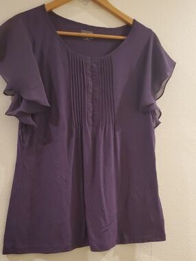Converse One Star  Purple Flutter Sleeve Pintuck Top